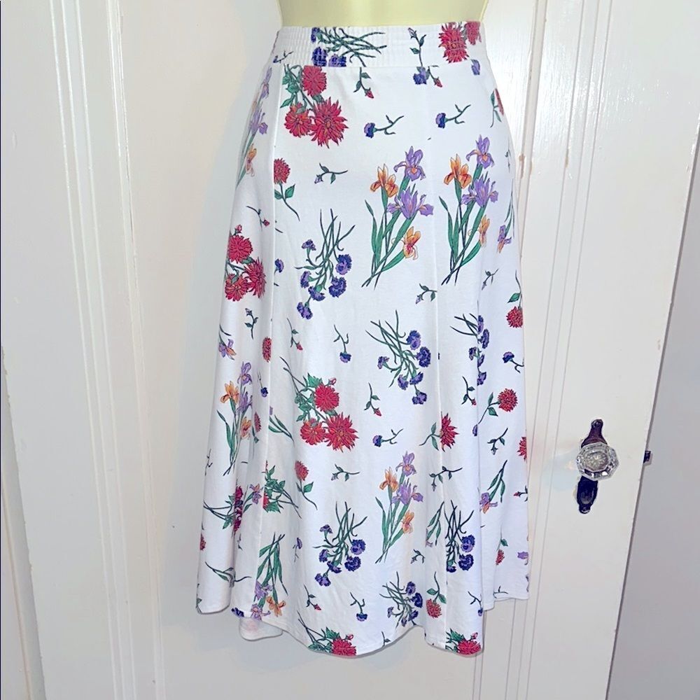 Vintage Cathy Daniels‎ White Floral Cotton Knit Skirt